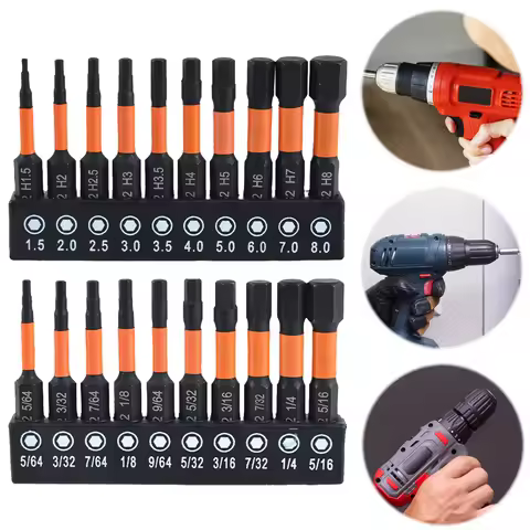 10/20 Pcs Allen Wrench Drill Bit Set Metric & SAE 1/4 Hex-Shank Hex Bit Set 2 In Long Magnetic Hex B