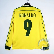 Retro 1998 2002 Brazil Home Retro Soccer Jersey Long Sleeve Home Jersey Football Shirt 9#RONALDO