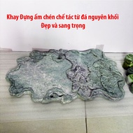 Tea tray carved with lotus and carp, real stone, monolithic, length 55 cm, width 40 cm, weight 12kg