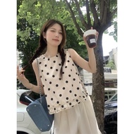 [Korean Style Dress] French Polka Dot Sleeveless Shirt Women's Summer 2025 Fungus Edge Outer Wear Sl