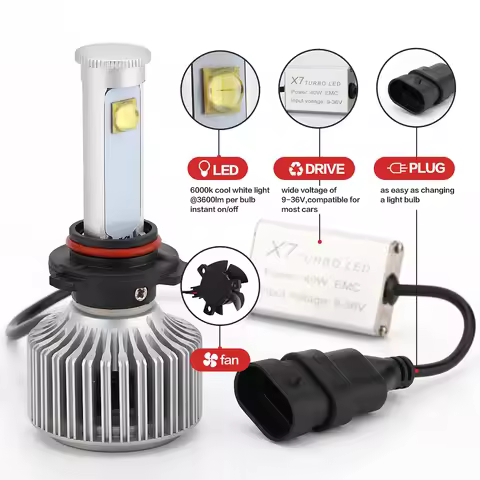 PAMPSEE 1 Pair 80W X7 LED Car Headlight Bulbs H4 H7 H1 H3 H11 9005 HB4 6000K Car Light Source White 