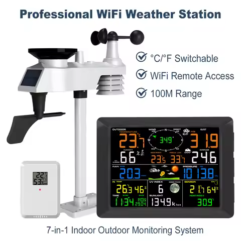 Weather Station 7-in-1 Outdoor Professional WiFi Weather Station 7-in-1 Outdoor Sensor Wireless Wind