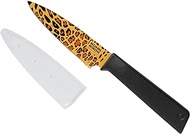 Kuhn Rikon Colori+ Non-Stick Straight Paring Knife with Safety Sheath, 4 inch/10.16 cm Blade, Leopard