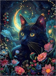 xcemhil Diamond Art Kits for Adults Cat, Diamond Art Animals, Cat and Flowers Diamond Painting Kits,