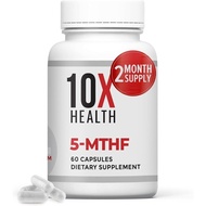 10X Health 5-MTHF Methylfolate - Methylated Folate & Magnesium for Brain, Heart Health, DNA & Neurot