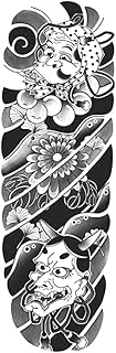 Temporary Tattoo,Japanese Style Flower Ghost Mask,Flower Tattoos,Resilience,Water-Resistant,Lasts 1-