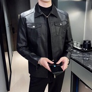 Casual Biker Jacket ผู้ชายฤดูใบไม้ผลิเสื้อหนังเยาวชน Leisure Collar Jacket แบรนด์จีนหลวม Fit ผสมเสื้