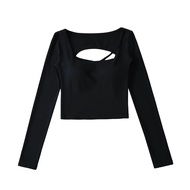 Áo Thun Yoga Tay Dài Hở Lưng Khoét Sâu Gợi Cảm Dành Cho Nữ Mùa Thu Ngắn Cổ Vuông Bó Sát Có Đệm Ngực