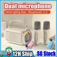 【SG】Dual Microphone Karaoke Speaker Sound System Wireless Bluetooth Home Ktv Stereo Microphone Tweet