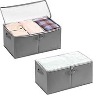 2 Pack 65L Storage Bins with Lids Foldable Closet Storage Box with Zippered Clear Lid Collapsible St