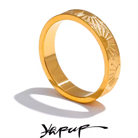 Yhpup Minimalist Stainless Steel Sun Round Finger Ring Individualistic Chic Water Resistant Jewelry 