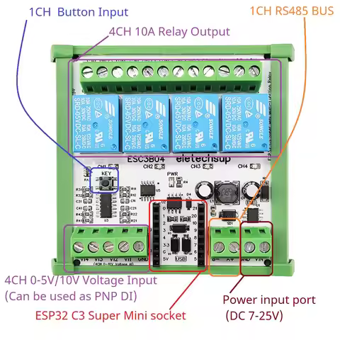 DC 7-24V ESP32 C3 Super Mini Expansion Board 4AI-4DO RS485 Relay Module for Arduino WEB MQTT Etherne
