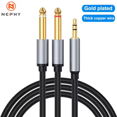3.5mm To Double 6.35mm TRS AUX Cable 6.5mm Y Splitter Audio Adapter Connector For Mixer Amplifier 1/