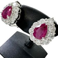 Ruby 1.07/0.97ct, Diamond 0.85 x 2ct, Earrings in Pt900 Platinum/K14WG White Gold, 8.6g, Women's