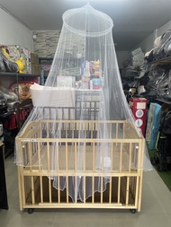 เตียงนอนเด็ก เตียงเด็ก เตียงนอนไม้ คอกกั้นเด็กได้ด้วย สภาพสวย 90% มือสองญี่ปุ่น แถมมุ้ง  ชุด N