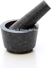 Stones And Homes Indian Black Mortar and Pestle Set Small Bowl Granite Pill Crusher Herbs Spice Grinder for Home and Kitchen 3 Inch Polished Round Pill Crusher Herbs Spice Grinder - (7.6x4.8x3.2 cm)