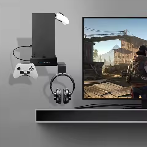 A43M Wall Mount for Xbox Series X with Cooling Fan and 3 USB Port Game Controller Holder Headphone H