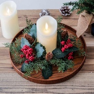DYRUIDOJ Candlestick Wreath, Artificial Flower Pine Candle Holder Wreath, Table Decor 28cm Red Fruit