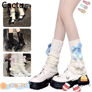 CACTUS Knitted Leg Warmers, Lolita Thermal Pom-pom Leg Warmers, Fleece Lined Bowknot Slouchy Leg War