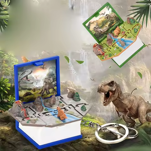 3D Folding Pop up Book Keychain Basketball Book Keychain Castle Ship Dinosaur Space Puzzle Pendant