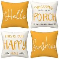 Nordic Yellow Geometry "Hello Sunhine" Pattern Pillow Case 40x40/45x45/50x50cm Linen Cushion Cover
