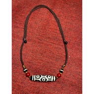 Tibetan dzi design necklace with 9 apricot eyes mixed with pharmacist dzi and coral