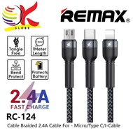 REMAX RC-124 USB CABLE MICRO USB / TYPE C / I-CABLE FAST CHARGING 2.4A DATA CABLE 1 METER RC124