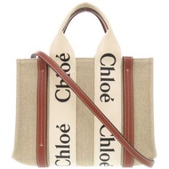 成色極佳Chloe兩用 Woody 小號皮革/棉質米色托特包/手提包 1146 [二手]