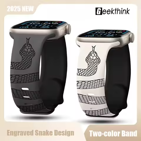 New Engraved Snake Silicone Band For Apple Watch 42mm 46mm 49mm 41 45 40 38 Band For Watch S10 9 8 7