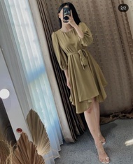 MJ Dress Georgia Midi Dress Bahan moscrepe ld 100cmpj105cmlengan pj45cmblkng sletingfree belt gaun p