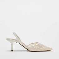 NEW imported ZARAˉ Lace White Back Strap Mule Shoes Womens 2024 Autumn Thin Heel Embroidered Mesh Br