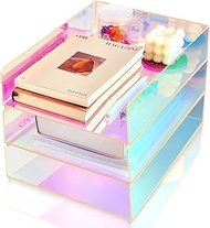 Suzile 3 Pcs Iridescent Acrylic Letter Organizer 12.6 x 9.5 x 2.8 Inches Stackable Iridescent Letter