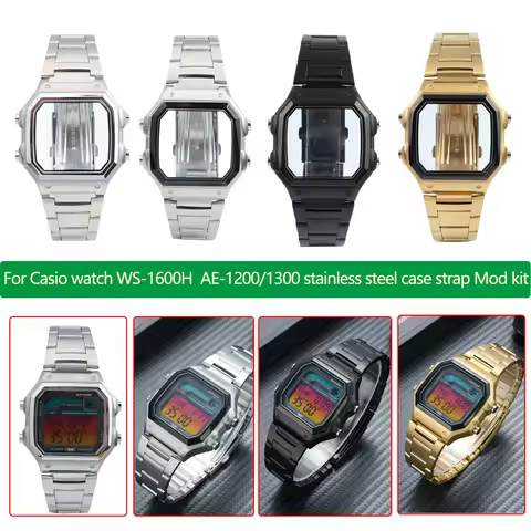 For Casio watch WS-1600H AE-1200/1300 stainless steel case +strap WS-1600H metal bezel mod kit f men