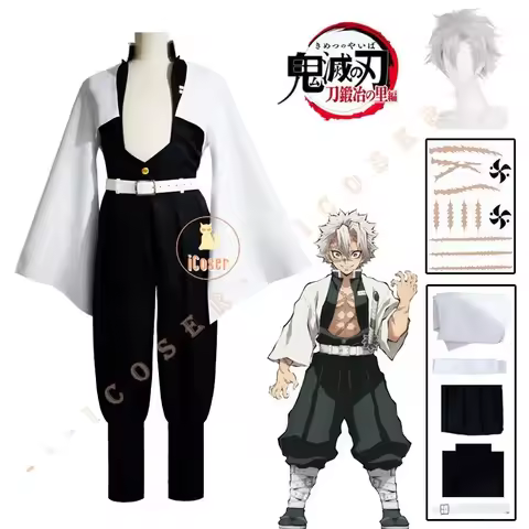 Demon Slayer Cosplay Costume Shinazugawa Sanemi Wind Hashira Outfit Wig Stickers Anime Kimetsu No Ya