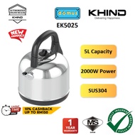 2026 NEW Khind Stainless Steel Electric Kettle 2000W 5L Cerek Elektrik Besar EK5025 Replace EK502