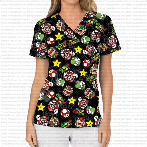 Women's Nursing Hair T-shirt, Nurse Uniform, Professional Medical Cartoon Print, Women's Nursing Wea