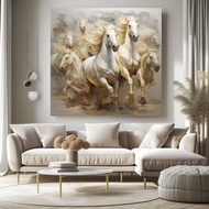 Painting of 9 White Horses - Modern Wall Decoration Size 100x100