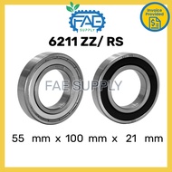 6211ZZ 6211RS 6211 Ball Bearing Deep Groove 55*100*21 mm