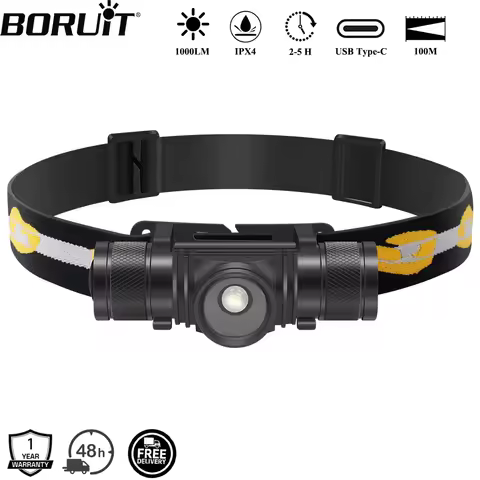 BORUiT D20 Zoom LED Headlamp 1000LM Powerful Type-C Rechargesble Headlight Waterproof Head Torch Cam