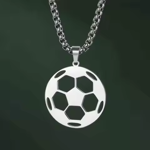 My Shape Soccer Pendent Necklaces for Women Men Stainless Steel Football Charms Necklace Box Chain F