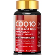 10 in 1 CoQ10 Supplement with Magnesium, Red Yeast Rice for Women & Men(packaging may vary)