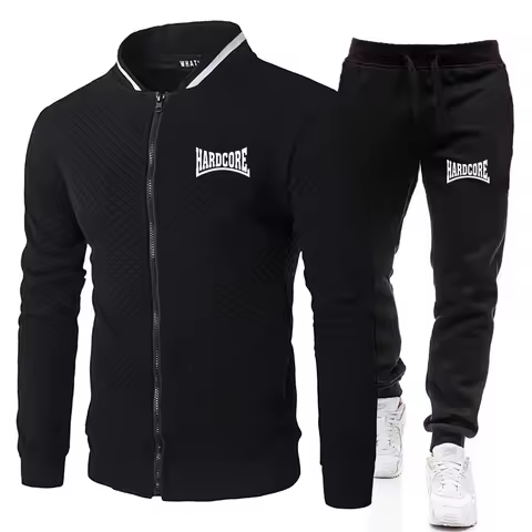 HARDCORE Spring and Autumn Men's Fashion Street Stand up Collar Set Jacket, Outdoor Casual Pocket Zi