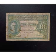 Malaya British Borneo King George VI Old Banknote 10 Cents Year 1941 - No Holes and No Tear ( Origin