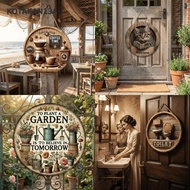 KOTAKAN13A Coffee Sign, Door Hanging Pendant 2D Flat Hanging Wooden Sign, Vintage Round Magical Cat 