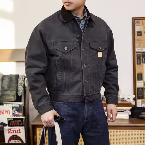 Red Tornado Canvas Trucker Jacket Blanket Lined Men's Turn Down Collar Short Coat Workwear