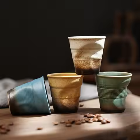 Mini 3/6oz 90/180ml Creative Irregular Coffee Cup Retro Dirty Ceramic Tea Cup