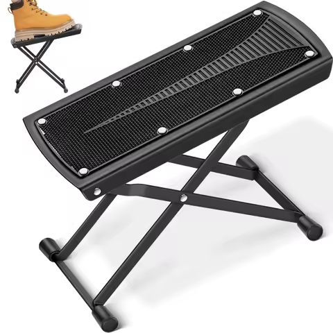 Guitar Foot Stool 6 Position Height Adjustable Foldable Guitar Pedal Foot Rest Step Footstool Black 