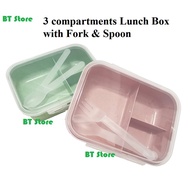 Lunch Box With Spoon And Fork 3 compartments food container set tupperware bekas makanan plastik