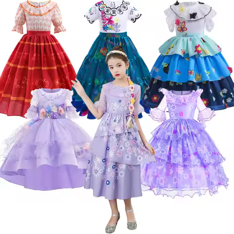 Mirabel Isabella Costume Girl Charm Encanto Disguise Dress Birthday Theme Party Fantasy Outfits Chil