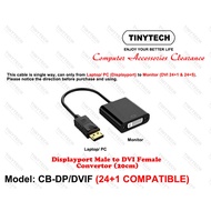TINYTECH DP/DVIF DP TO DVI ADATER DP CONVERTER 1080P DISPLAY PORT TO DVI CONVERTER FOR PC LAPTOP TO 